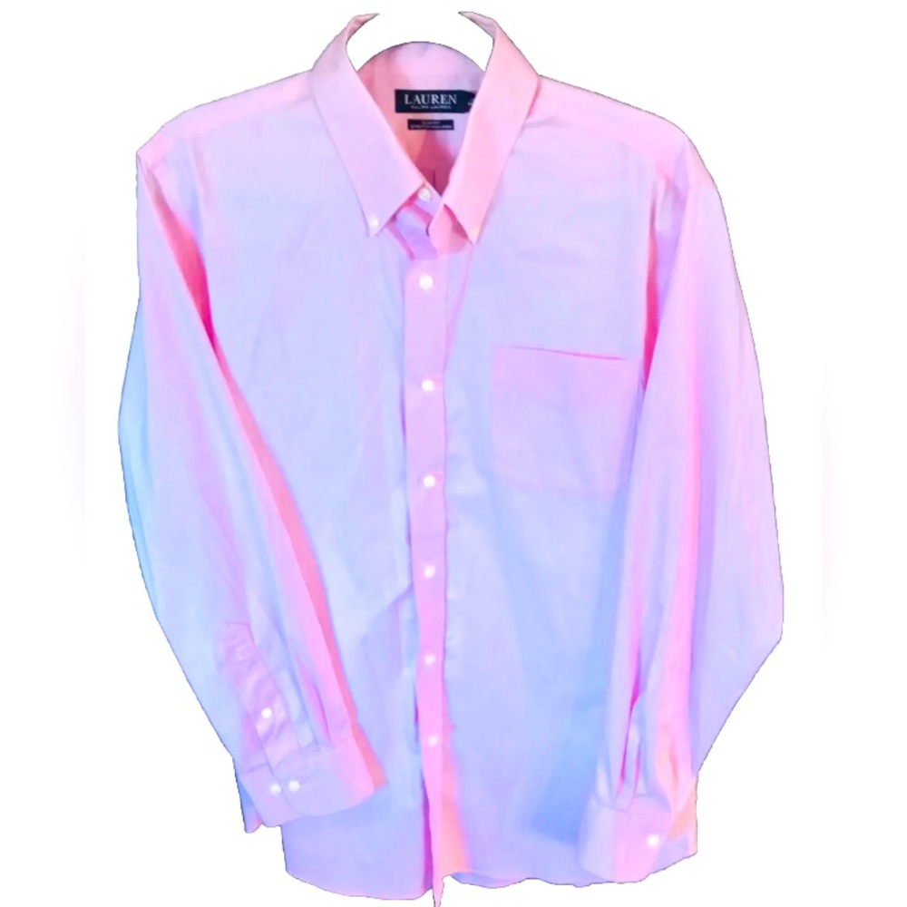 Lauren by Ralph Lauren Pink Slim Fit Non Iron Dress Shirt Size 17 34/35